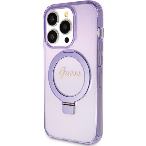 Guess case for iPhone 15 Pro 6,1" GUHMP15LHRSGSU purple HC RING STAND MAGSAFE SCRIPT LOGO GLITTER - Image 2