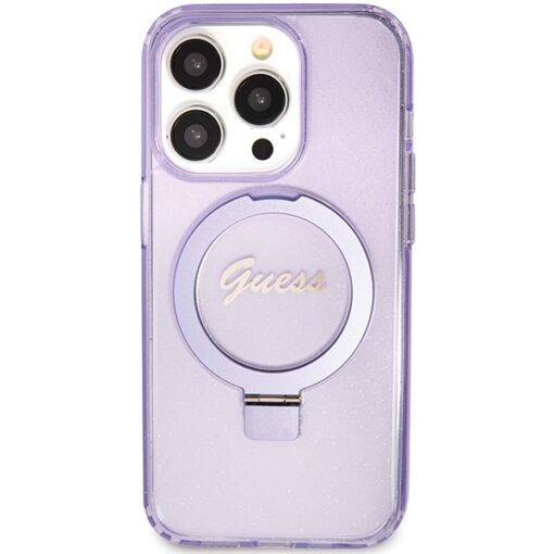 Guess case for iPhone 15 Pro 6,1" GUHMP15LHRSGSU purple HC RING STAND MAGSAFE SCRIPT LOGO GLITTER - Image 3