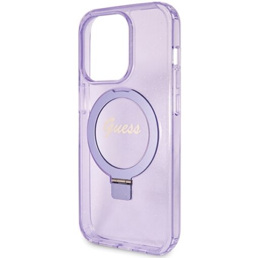 Guess case for iPhone 15 Pro 6,1" GUHMP15LHRSGSU purple HC RING STAND MAGSAFE SCRIPT LOGO GLITTER - Image 6