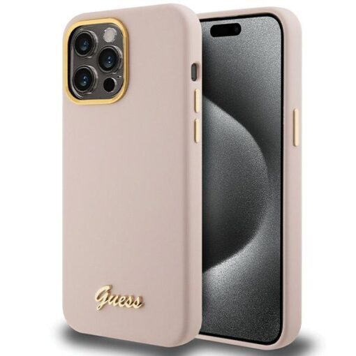 Guess case for iPhone 15 Pro 6,1" GUHCP15LSMBSLP pink HC SILICONE SCRIPT METAL LOGO & FRAME