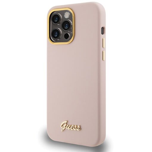 Guess case for iPhone 15 Pro 6,1" GUHCP15LSMBSLP pink HC SILICONE SCRIPT METAL LOGO & FRAME - Image 2