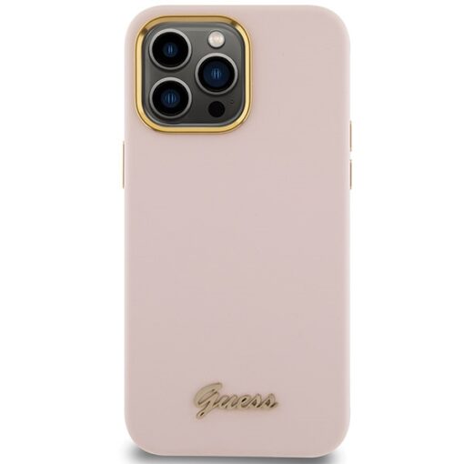 Guess case for iPhone 15 Pro 6,1" GUHCP15LSMBSLP pink HC SILICONE SCRIPT METAL LOGO & FRAME - Image 3