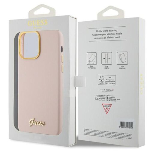 Guess case for iPhone 15 Pro 6,1" GUHCP15LSMBSLP pink HC SILICONE SCRIPT METAL LOGO & FRAME - Image 8