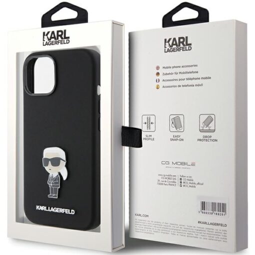 Karl Lagerfeld case for iPhone 15 6,1" KLHCP15SSMHKNPK black HC SILICONE IKONIK METAL PIN - Image 8
