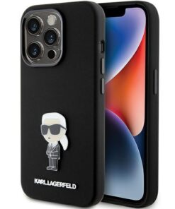 Karl Lagerfeld case for iPhone 15 Pro 6,1" KLHCP15LSMHKNPK black HC SILICONE IKONIK METAL PIN