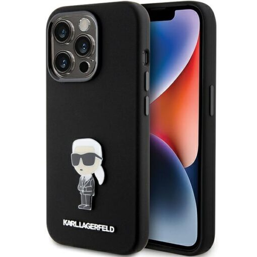 Karl Lagerfeld case for iPhone 15 Pro 6,1" KLHCP15LSMHKNPK black HC SILICONE IKONIK METAL PIN