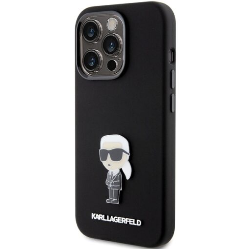 Karl Lagerfeld case for iPhone 15 Pro 6,1" KLHCP15LSMHKNPK black HC SILICONE IKONIK METAL PIN - Image 2