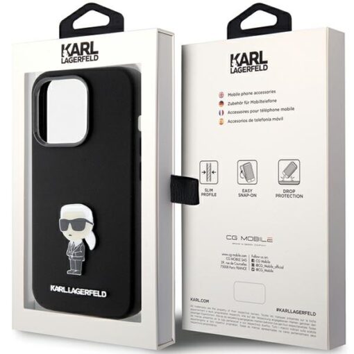 Karl Lagerfeld case for iPhone 15 Pro 6,1" KLHCP15LSMHKNPK black HC SILICONE IKONIK METAL PIN - Image 8