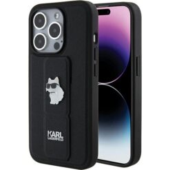 Karl Lagerfeld case for iPhone 15 Pro Max 6,7" KLHCP15XGSACHPK black GRIPSTAND SAFFIANO CHOUPETTE PINS