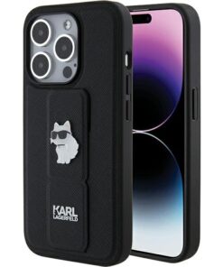 Karl Lagerfeld case for iPhone 15 Pro Max 6,7" KLHCP15XGSACHPK black GRIPSTAND SAFFIANO CHOUPETTE PINS