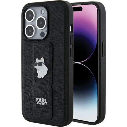 Karl Lagerfeld case for iPhone 15 Pro Max 6,7" KLHCP15XGSACHPK black GRIPSTAND SAFFIANO CHOUPETTE PINS