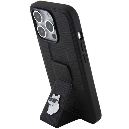 Karl Lagerfeld case for iPhone 15 Pro Max 6,7" KLHCP15XGSACHPK black GRIPSTAND SAFFIANO CHOUPETTE PINS - Image 2
