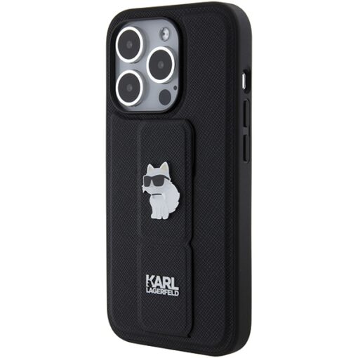 Karl Lagerfeld case for iPhone 15 Pro Max 6,7" KLHCP15XGSACHPK black GRIPSTAND SAFFIANO CHOUPETTE PINS - Image 3
