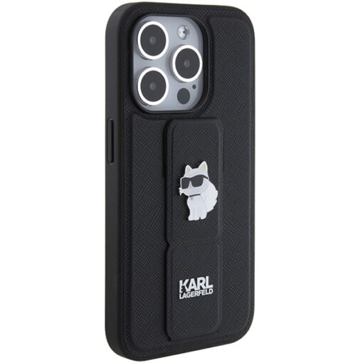 Karl Lagerfeld case for iPhone 15 Pro Max 6,7" KLHCP15XGSACHPK black GRIPSTAND SAFFIANO CHOUPETTE PINS - Image 5