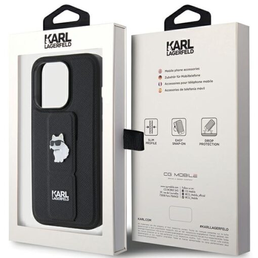 Karl Lagerfeld case for iPhone 15 Pro Max 6,7" KLHCP15XGSACHPK black GRIPSTAND SAFFIANO CHOUPETTE PINS - Image 9