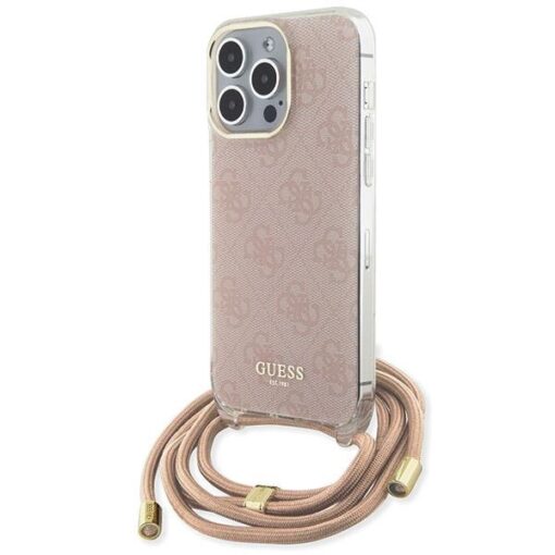 Guess case for iPhone 15 Pro 6,1" GUHCP15LHC4SEP pink HC CROSSBODY CORD 4G PRINT