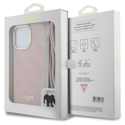 Guess case for iPhone 15 Pro 6,1" GUHCP15LHC4SEP pink HC CROSSBODY CORD 4G PRINT - Image 7