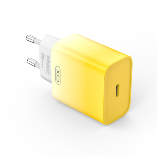 XO wall charger CE18 PD 30W 1x USB-C yellow-white + cable USB-C - USB-C - Image 2