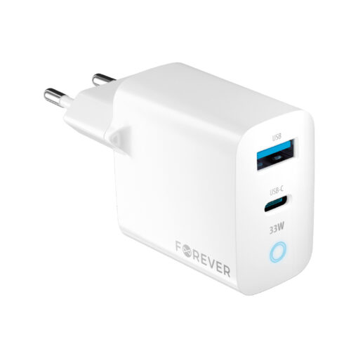 Forever TC-06-33AC GaN PD QC charger 1x USB-C 1x USB 33W white