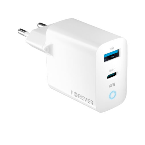 Forever TC-06-65AC GaN PD QC charger 1x USB-C 1x USB 65W white