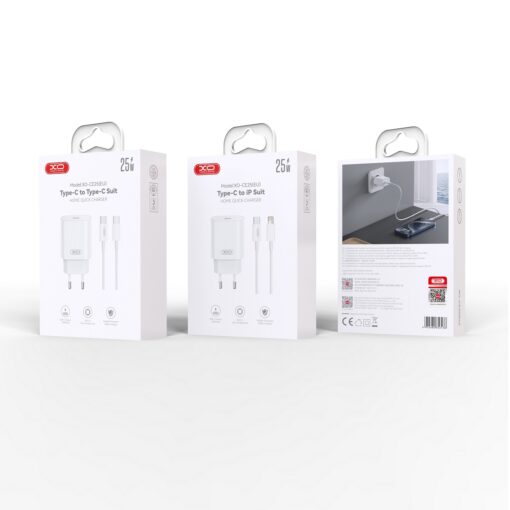 XO wall charger CE25 PD 25W 1x USB-C white + cable USB-C - Lightning - Image 3