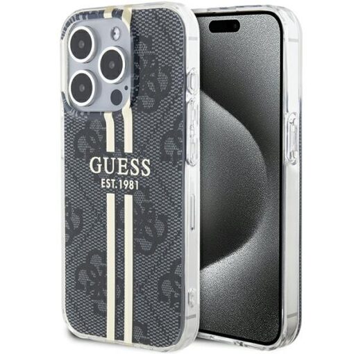 Guess case for iPhone 15 Pro Max 6,7" GUHCP15XH4PSEGK black HC IML 4G GOLD STRIPE