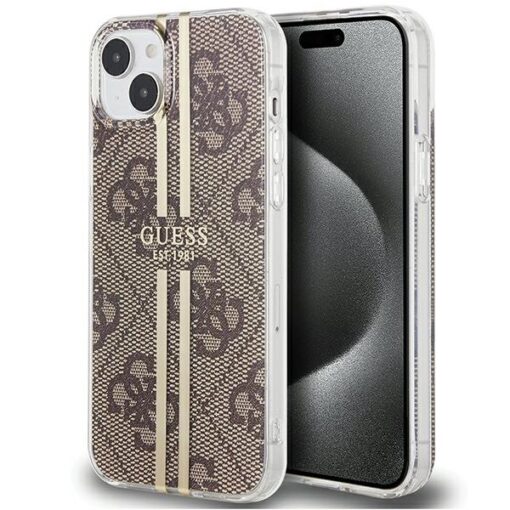 Guess case for iPhone 15 Plus 6,7" GUHCP15MH4PSEGW brown HC IML 4G GOLD STRIPE