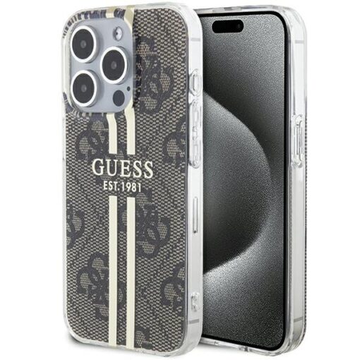 Guess case for iPhone 15 Pro Max 6,7" GUHCP15XH4PSEGW brown HC IML 4G GOLD STRIPE