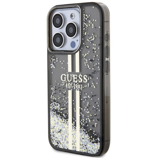 Guess case for iPhone 15 Pro Max 6,7" black HC LIQ. GLITTER GOLD STRIPES - Image 2