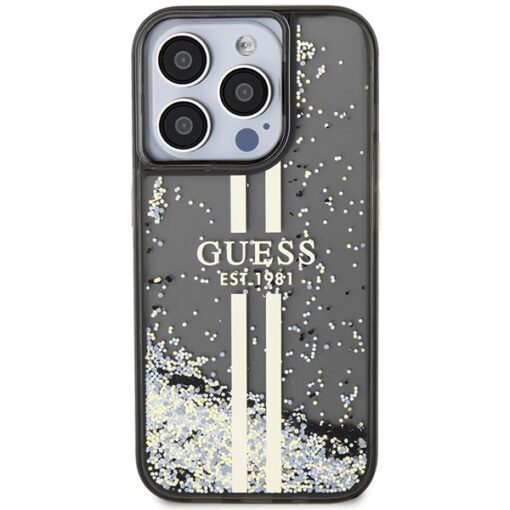 Guess case for iPhone 15 Pro Max 6,7" black HC LIQ. GLITTER GOLD STRIPES - Image 3