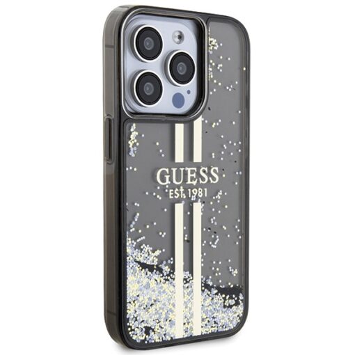 Guess case for iPhone 15 Pro Max 6,7" black HC LIQ. GLITTER GOLD STRIPES - Image 4