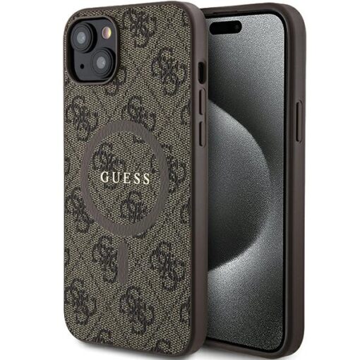 Guess case for iPhone 15 6,1" GUHMP15SG4GFRW brown HC MAGSAFE PU 4G RING CLASSIC LOGO