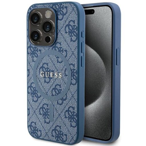 Guess case for iPhone 14 Pro 6,1" GUHMP14LG4GFRB blue HC MAGSAFE PU 4G RING CLASSIC LOGO