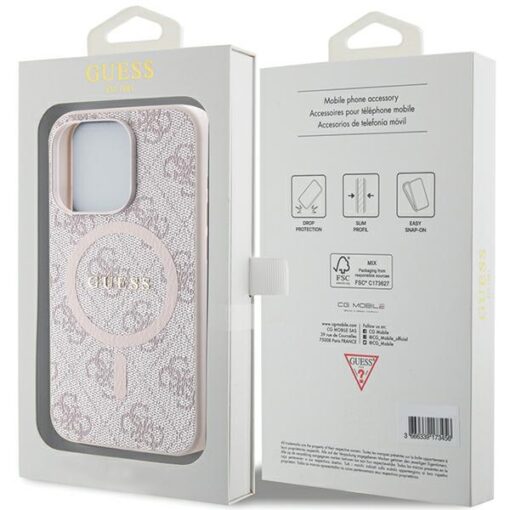 Guess case for iPhone 15 Pro Max 6,7" GUHMP15XG4GFRP pink HC MAGSAFE PU 4G RING CLASSIC LOGO - Image 8
