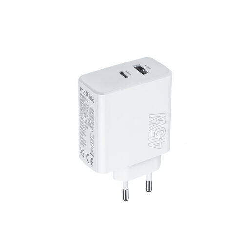 Maxlife MXTC-07-45AC PD QC charger 1x USB-C 1x USB 45W white - Image 2