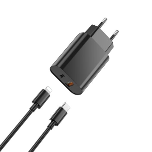 WIWU wall charger Wi-U002 PD + QC 20W 1x USB 1x USB-C black + cable USB-C - Lightning - Image 2