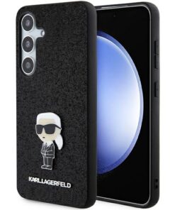 Karl Lagerfeld case for Samsung Galaxy S24 Plus KLHCS24MGKNPSK black HC IKONIK FIXED GLITTER IKONIK LOGO METAL PIN