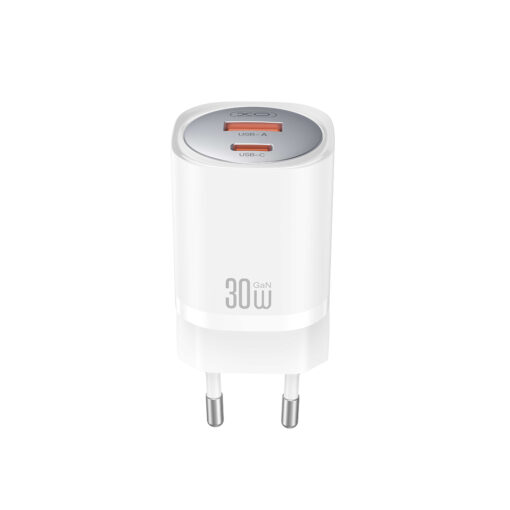 XO wall charger CE21 PD 30W 1x USB-C 1x USB white + cable USB-C - Lightning - Image 2