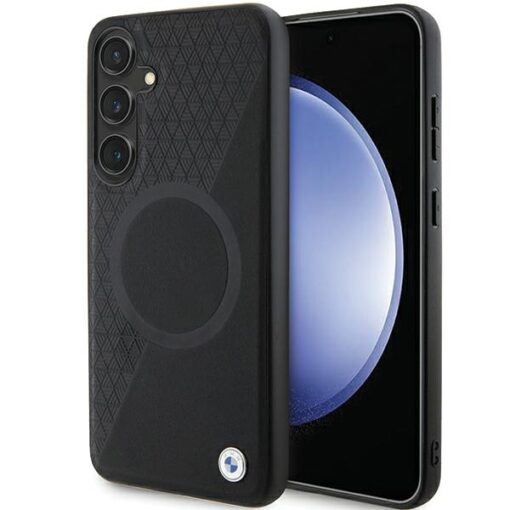 BMW case for Samsung Galaxy S24 Plus black Signature Leather Half Textured & Circle MagSafe