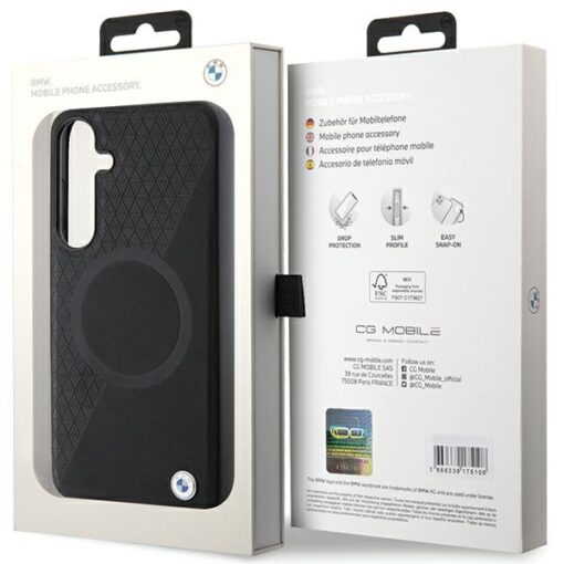 BMW case for Samsung Galaxy S24 Plus black Signature Leather Half Textured & Circle MagSafe - Image 8