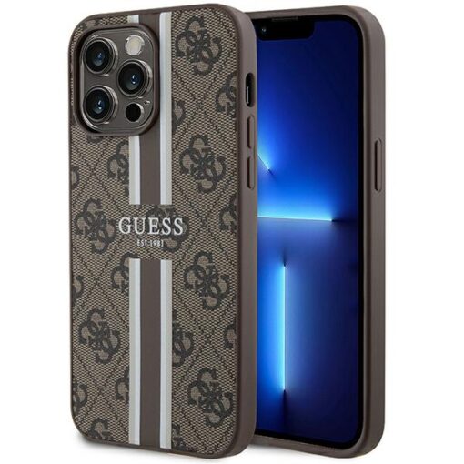 Guess case for iPhone 15 Pro Max 6,7" GUHMP15XP4RPSW brązowa HC MAGSAFE 4G PRINTED STRIPES