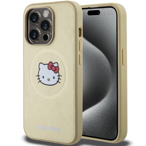 Hello Kitty case for iPhone 15 Pro Max 6,7" gold hardcase Leather Kitty Head MagSafe