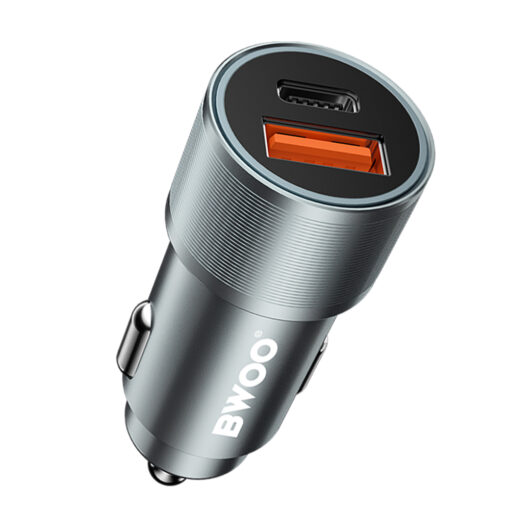 BWOO 38W fast car charger BO-CC73 QC 18W + PD 20W, grey silver - Image 5