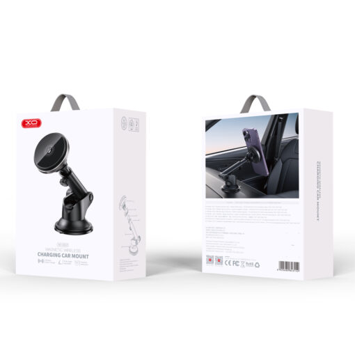 XO car holder magnetic CX017 with wireless inductive charger black 15W with suction cup - Image 5