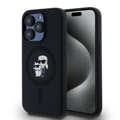 Karl Lagerfeld case for iPhone 15 Pro 6,1" KLHMP15LSCMKCRHK black HC Magsafe silicone kc heads ring