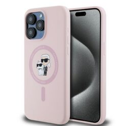Karl Lagerfeld case for iPhone 15 Pro Max 6,7" KLHMP15XSCMKCRHP pink HC Magsafe silicone kc heads ring