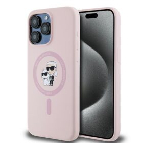Karl Lagerfeld case for iPhone 15 Pro Max 6,7" KLHMP15XSCMKCRHP pink HC Magsafe silicone kc heads ring