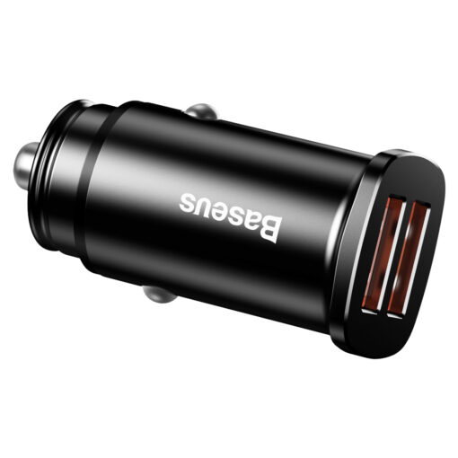 Baseus car charger Square Metal 2x USB 30W QC 3.0 black - Image 4