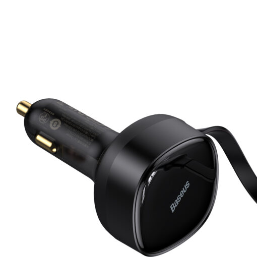 Baseus car charger Enjoyment Retractable 2w1 30W black with cable 2x USB-C - Image 3