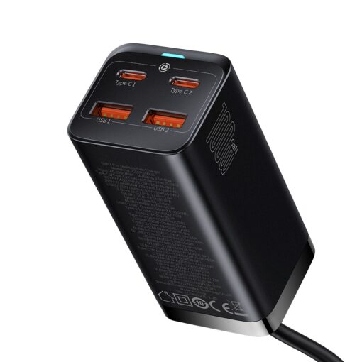 Baseus wall charger GaN3 Pro 100W 2x USB-C 2x USB black - Image 5